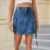Fashion Deep Blue Cargo Denim Skirt Women Summer Solid Color High Waist Bandage With Big Pockets Mini Skirt High Street Clothing 1