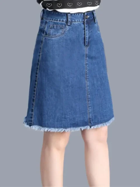 4XL Large Size Denim Skirt For Women Spring Summer High-waisted A-line Jeans Skirt Ladies Korean Loose Tassels Mini Denim Skirts 2