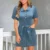 Denim Button Down Casual Belted Puff Short Sleeve Jean Dress 1