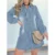 Washed Denim Loose Mini Shirt Dress Long Long Sleeve Turn Down Collar 1