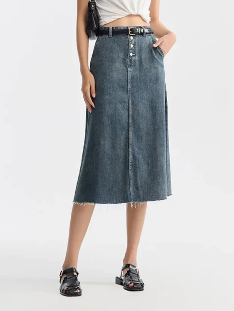 Semir Women Denim A-Line Skirt 2024 Summer New Trendy Retro Style Cool And Versatile Long Skirt 4