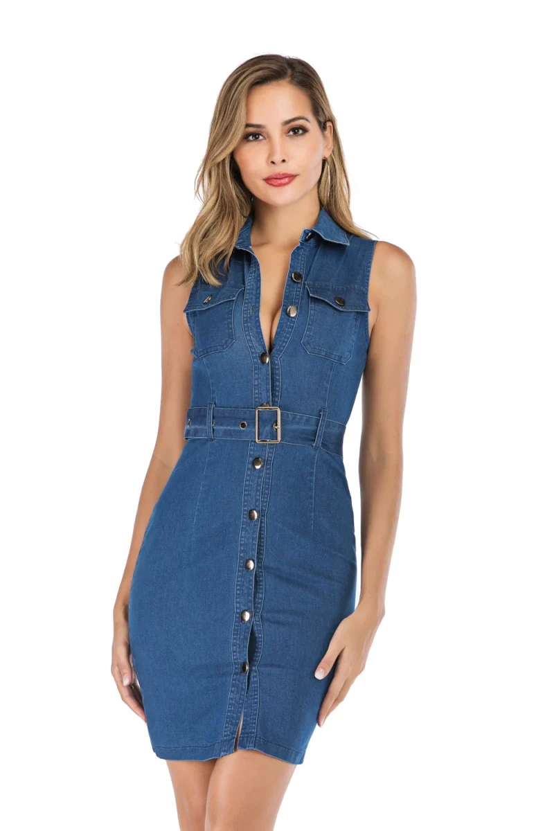 Sexy sleeveless Denim Summer Dress Women vintage Mini Bodycon dress elegant bandage wrap club Party Dresses clothes Vestidos New 5