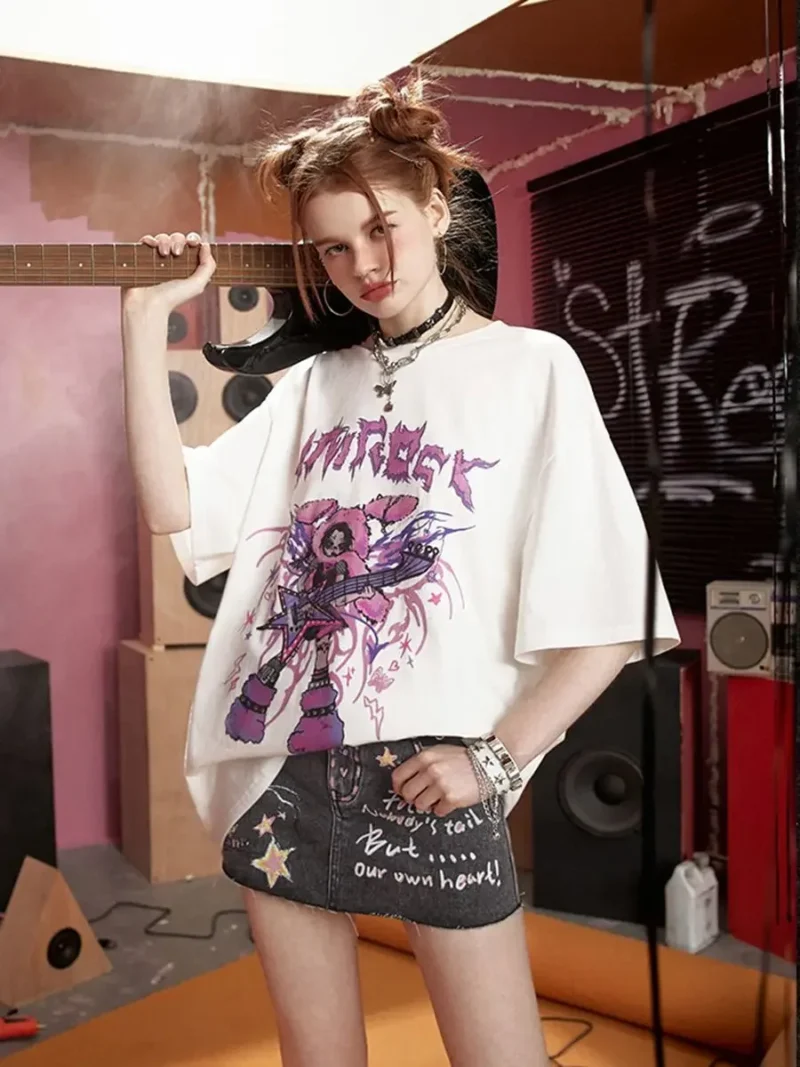 In the summer of 2024 the new cartoon graffiti bag hip skirt y2kgothic style american fashion a word handsome street jeans skirt 5