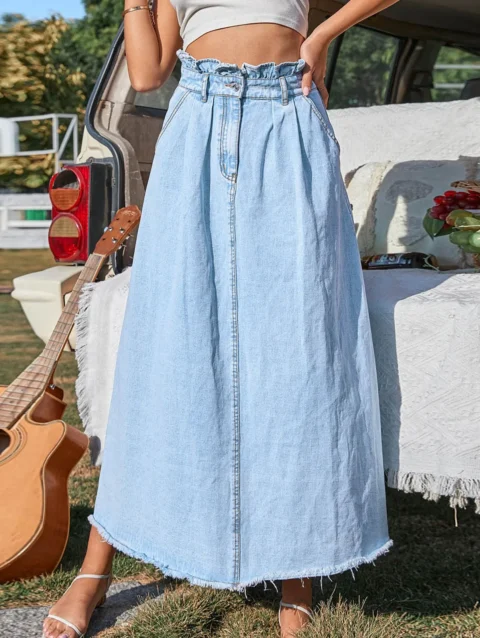 Skirts For Women Female Casual And Fashion A Line High Waist Loose Mid Length Denim Skirt Ladies Large Swing Loose Streetwear 1