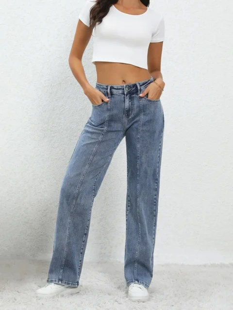 Mid Waist Straight Relaxed Fit Jeans 2