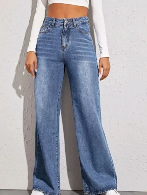 Washed Cat Whisker Loose High Waisted Wide Leg Jeans 2