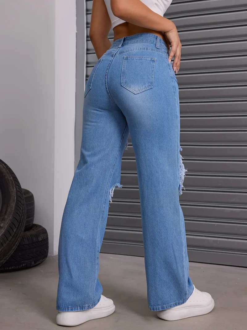 Ripped High Waist Straight Wide Leg Loose Fit Jeans 2