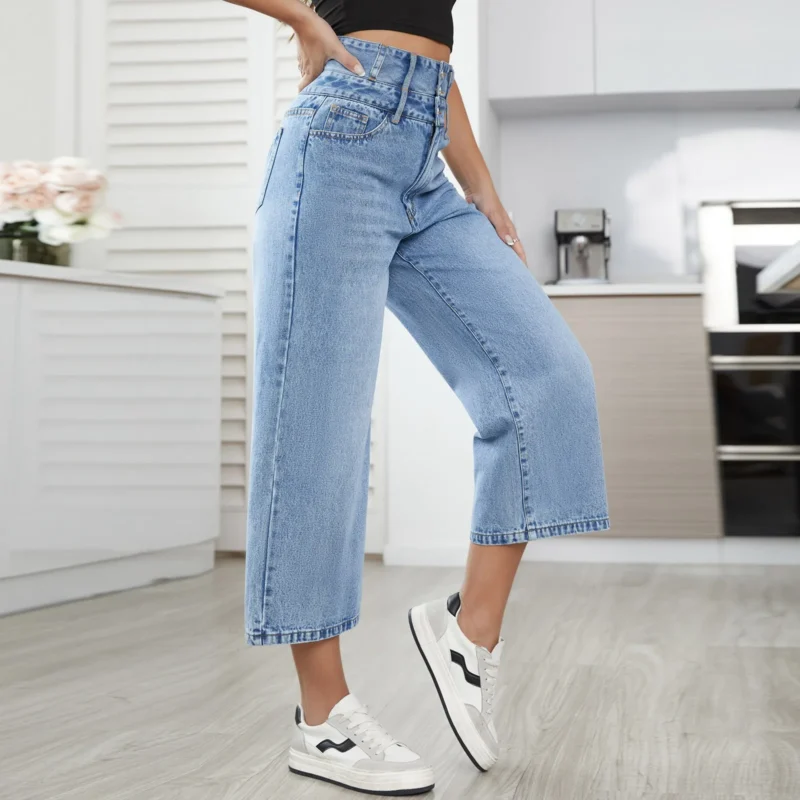 Double Waist Casual Loose Wide Cropped jeans 4