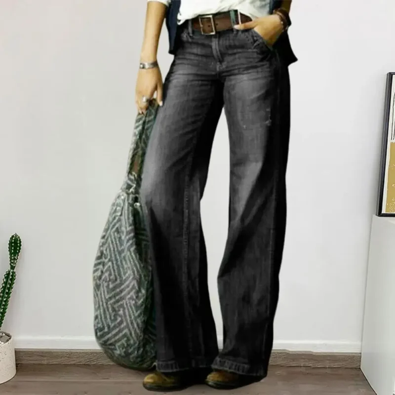 Mid-rise Straight Wide Leg Jeans Women's Vintage Style 3