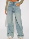 Straight Wide Leg Blue Womens Jeans High Waist Vintage Baggy Denim 1