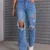 Ripped High Waist Straight Wide Leg Loose Fit Jeans 1