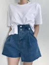 Loose Jeans Short Double Buttons Korean Style 7