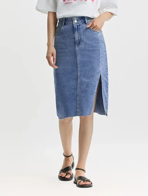 Semir Women Denim Skirt High-Waisted Medium-Length Skirt Vintage 2024 New Arrival Summer Skirt Women 1