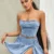 2PCS Sets Solid Color Sleeveless Off Shoulder Zipper Bandeau + Pleated Denim Skirt 1