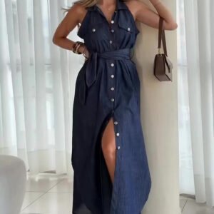 Denim Sleeveless Single-breasted Lace-up Dress