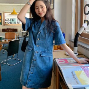 Women's Retro Single Breasted Casual Denim Dress