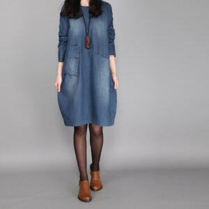 Women's Dress Loose Long Sleeved White Denim Skirt