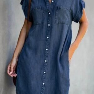 Women's Short Sleeve Slim Denim Midi Dress