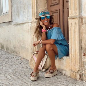 One-shoulder Ruffled Sleeve Denim Dress