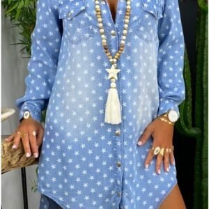 Five-pointed star denim shirt dress