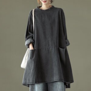 Retro Artistic Plus Size Denim Dress