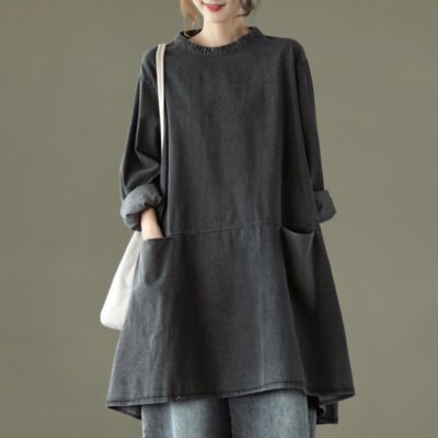 Retro Artistic Plus Size Denim Dress