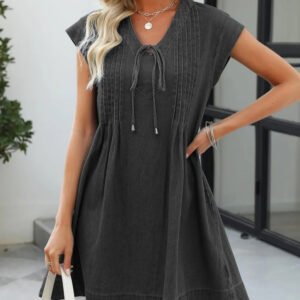 Lace-up Sleeveless Denim Dress Washed Tencel Comfortable