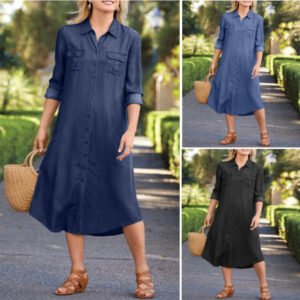 Denim Multi-pocket Dress Elegant Large Size