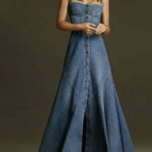Denim Single-breasted Suspender Dress