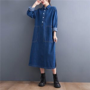 Large Size Denim Long Sleeve Pullover Dress Girl