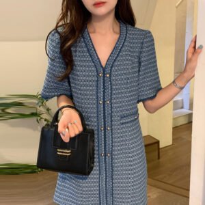 Metal Single Breasted Denim Dress Women
